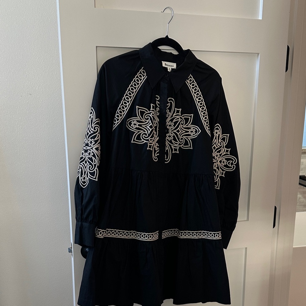 Black Dress with White Embroidery